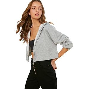 Trendyol Dames Gray Crop Knitted Singard Hooded Sweatshirt, XL