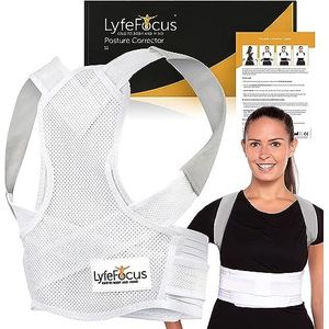 LyfeFocus S1 Premium onzichtbare ademende rughoudingcorrector voor mannen en vrouwen - bovenrug steunbrace en stijltang - effectieve houdingscorrectie voor nek-, schouder- en rugpijn (wit, medium)