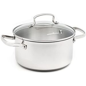 GreenChef Profile Plus Roestvrij Staal Gezond Keramisch Nonstick Steelpannen 20cm/3,1 Liter, PFAS-Vrij, Inductie, Vaatwasmachine- en Ovenbestendig, Zilver