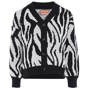 Nally Dames zebrapatroon mode gebreide jas polyester wit zwart maat XL/XXL, wit, zwart, XL