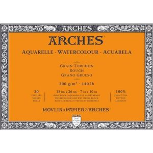 Arches - Aquarel Papier Blok - 7"" x 10"" - 20 Vellen - 300gsm - Ruw - Zuurvrij - Wit