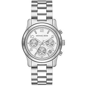 Michael Kors Runway Horloge voor dames, uurwerk met chronograaf en band van roestvrij staal, keramiek of leer, Zilverkleur en Wit