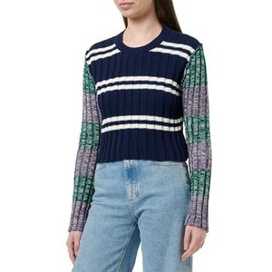 Trendyol Dames kleurblok lange mouwen slanke sweater, Donkerblauw, L