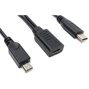 System-S USB 3.1 Kabel Splitter 25cm Type C Socket naar Type C en 2.0 Micro B Plug