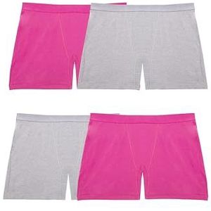 Fruit of the Loom Dames 360 ondergoed, hoge prestaties stretch voor moeiteloos comfort, verkrijgbaar in grote maten, katoen blend-boxer brief-4 pack-marine/roze/grijs/wit, 8, Katoenmix - Boxer Brief - 4 Pack - Navy/Roze/Grijs/Wit, 34