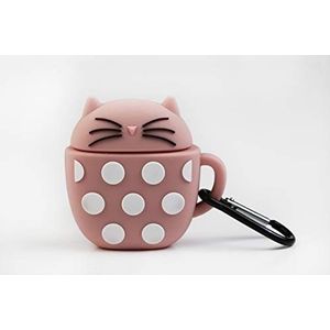 Funny Airpods Hoesjes | Beschermhoes van siliconen voor Apple Airpods - Roze kat ontwerp met witte stippen en anti-verlies karabijnhaak. Compatibel met Airpods 1 & 2