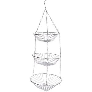 KitchenCraft Ophangbaar Opbergrek, metaal, set van 3 keuken opbergmanden met ketting en haak, zilver, 8,0 cm * 25,0 cm * 25,0 cm