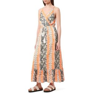 EYOTA Dames maxi-jurk met slangenprint jurk, Oranje meerkleurig., M