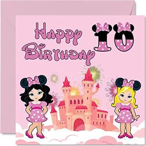 10e verjaardagskaart meisje - Fantasy Castle Mouse - Happy Birthday-kaart voor 10 jaar oud meisje, verjaardagskaarten voor meisjes, 145 mm x 145 mm wenskaart voor dochter, nichtje, kleindochter, zus