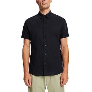 ESPRIT Shirt met korte mouwen van katoen-linnenmix, zwart, XS