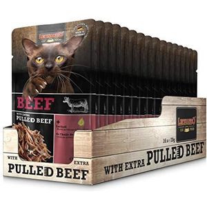 Leonardo Zak [16 x 70 g rundvlees met extra verkruimeld rundvlees] Pulled Beef | graanvrij natvoer voor katten | compleet kattenvoer