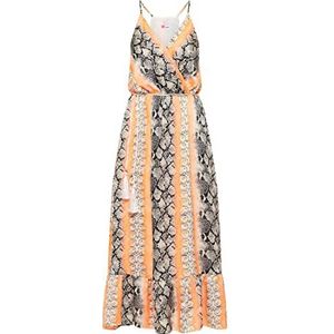 IKITA Dames maxi-jurk met slangenprint 19323116-IK01, oranje meerkleurig, S, Maxi-jurk met slangenprint, S