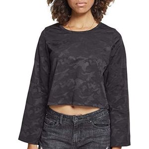 Urban Classics Dames Ladies Short Jacquard Camo L/S Shirt met lange mouwen, zwart (Black Camo 00777), XS