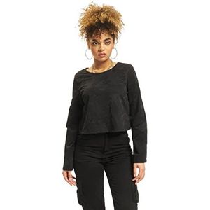 Urban Classics Dames Dames Short Jacquard Camo L/S Shirt met lange mouwen, zwart (Black Camo 00777), L