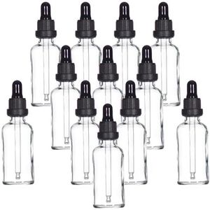 Yizhao Transparant Glazen Druppelflesje 50ml, met Glazen Pipet Druppelaar, voor Essentiële olie, Aromatherapie, Cosmetica, Laboratorium, Apotheek, Reizen, Massage - 12 Stuks
