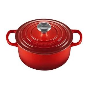 LE CREUSET Kenmerkende geëmailleerde gietijzeren ronde braadpan met deksel, 18 cm, 1,8 liter, kersenrood, 211771806