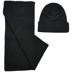Urban Classics Uniseks winterset muts en sjaal gerecycled basic beanie en sjaal set van gerecycled polyester, verkrijgbaar in 2 verschillende kleuren, één maat, zwart, Eén maat