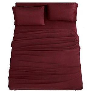 SONORO KATE Beddengoedset, superzachte microvezel, draaddichtheid 1800, luxe Egyptische lakens 36 cm diepe zak, rimpels en hypoallergeen - 4-delig (Bourgondië, Queen)