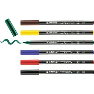 edding 4200 porseleinstift - diverse kleuren - 6 pennen - penseelpunt 1-4mm - viltstift voor het schilderen en decoreren van keramiek porselein - vaatwasmachinebestendig, lichtechte inkt, sneldrogend
