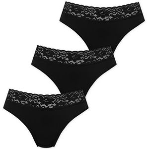 Marilyn Poupée Infinity katoenen panty met klassieke snit en kanten riem zwart - XXL - 3-pack, zwart, XXL