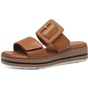 Jana Softline 8-27271-42 300 Tan Damesslipper, comfortabele extra brede alledaagse schoen, feestelijk, elegant, platte sandalen, tan, 38 EU Breed