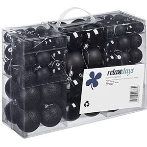 Relaxdays kerstballen 100 stuks, kerstdecoratie, mat, glanzend, glitters, kerstboom ballen ∅ 3, 4 & 6 cm, zwart