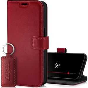 SURAZO Premium Telefoonhoesje voor Samsung Galaxy A55, van leer, klapbaar, magneetsluiting, kaartsleuf, RFID-bescherming, standfunctie, portemonneehoes, leren hoes (Costa rood)