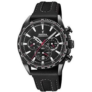 Festina Unisex volwassenen chronograaf kwarts Smart Watch polshorloge met lederen armband F20351/3, zwart, armband