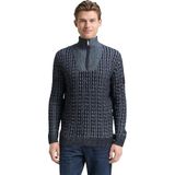 TOM TAILOR - Trui - Blauw - Geribbeld Gebreid - Halve Rits - Schipperskraag