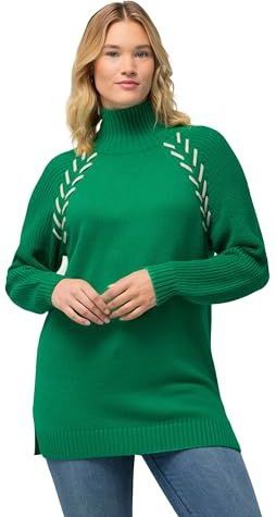 Ulla Popken - Trui - Smaragdgroen - Grote Maten - Raglannaden met Sierbandjes