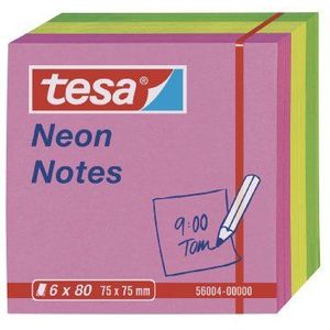 tesa Notes zelfklevende notities, 6 x 80 vellen, groen/geel/roze, 7,5 cm x 7,5 cm