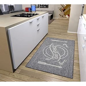 Hanse Home Bon Appetit Tapijtloper, keukenloper met belettering, antislip, onderhoudsvriendelijk, robuust, Öko-Tex tapijtloper voor keuken, hal, eetkamer, grijs-crème, 92 x 150 cm