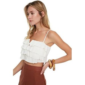 TRENDYOL Frilly Crop-geweven blouse voor dames, wit, 38