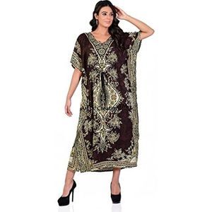 Art Of Creation Lange kaftans voor dames, kimono, maxi-stijl, jurken voor dames, normale tot grote maten, bedekkend, Krater Bruin, L