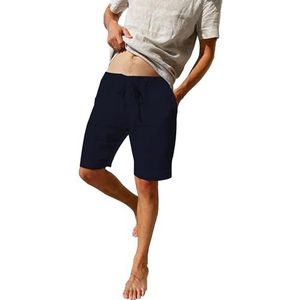 LVCBL Herenshorts, linnen, lichte luchtige zomershorts, effen, losse pasvorm, korte vrijetijdsbroek, Donkerblauw, L