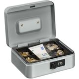 Relaxdays geldkistje met cijferslot, 3-cijferige code, bakje voor munten, geldkluisje, HBD 8,5x20x17 cm, zilver