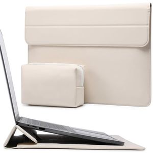 HYZUO 15-16 Inch Laptop Hoes Sleeve met Standaard Functie voor MacBook Pro 16 M3/M2/M1 Pro/Max A2991 A2780 A2485 A2141 2024-2019, MacBook Pro 15 2015-2012, XPS 15, Laptopsleeve met Zakje, Beige