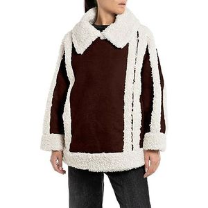Replay Kunstlederen jas voor dames met kunstbont teddyjas, Donkerbruin/crème 020, M