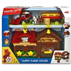 Dickie Toys 203818000 Happy Farm House, avontuur op de boerderij, set voor kinderen vanaf 1 jaar, tractor, met dieren, licht en geluid