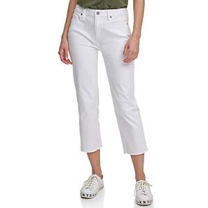 DKNY Rivington Comfort Stretch Slim Straight Leg Cropped Jeans met Raw Hem, optic white, 38
