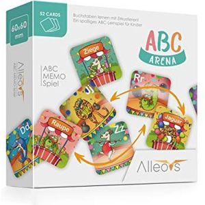 ALLEOVS® ABC-Arena - briefmemospel met circusdieren, educatief spel voor 1-6 kinderen vanaf 4 jaar, 52 kaarten om het Duitse alfabet te leren