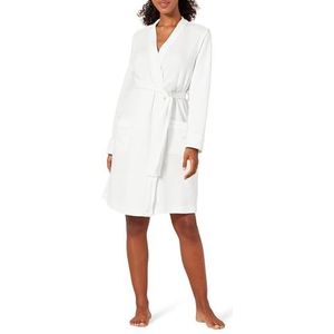Amazon Essentials Lichtgewicht gewafelde halflange badjas voor dames (verkrijgbaar in grote maten), Wit, XS
