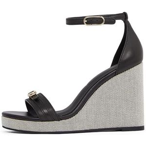 Tommy Hilfiger Dames espadrille wig sandaal leer FW0FW08622, zwart, 6.5 UK, Zwart, 40 EU
