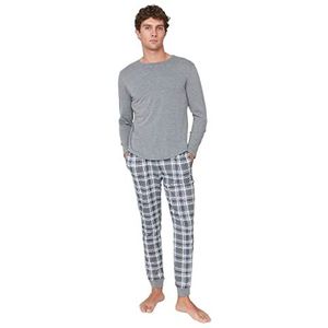 TRENDYOL Pyjama-set voor dames en heren, geruit, dun, geweven, antraciet, XL, Antraciet, XL