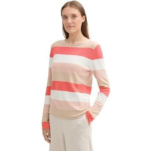 TOM TAILOR Gebreide damestrui met ronde hals, 35085 - Rose Red Ottoman Streep, XL