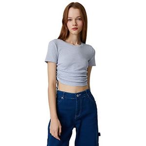 Koton Dames Crop T-shirt Kurzarm Rundhals Slim Fit, Marine Strepen (06m), M