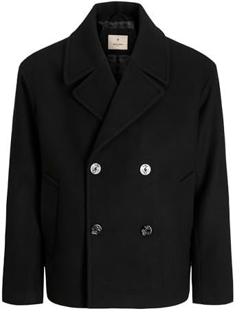 JACK & JONES Heren Jprbluasher Wool Blend Peacoat, Black, l, zwart, L