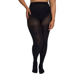 Ulla Popken Dameskleding Plus Size Curvy Geribbelde Panty 813743, Zwart, 12-14