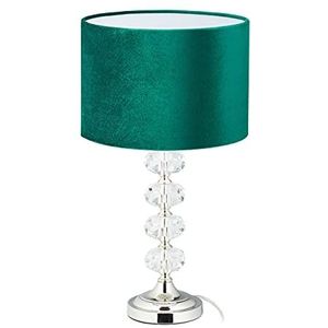 Relaxdays tafellamp, fluweel en kristal, kap, HxØ: 47 x 26 cm, E14 fitting, nachtkastlamp, woonkamer, slaapkamer, groen