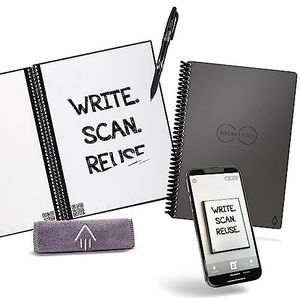 Rocketbook Core Herbruikbaar notitieboek, A5 grijs, digitaal notitieblok met pagina's met puntraster, duurzaam en milieuvriendelijk spiraalblok, incl. Pilot Frixion pen - Made in USA